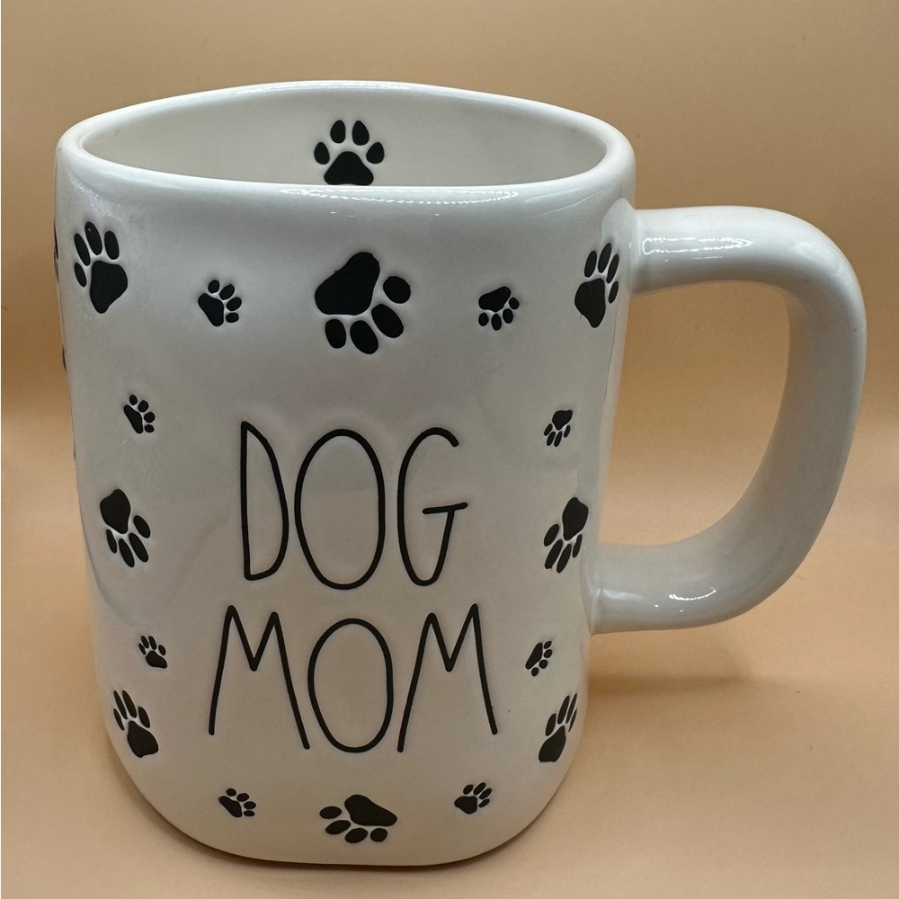 Rae Dunn Dog Mom Ceramic Coffee Mug - White with Black Paw Prints